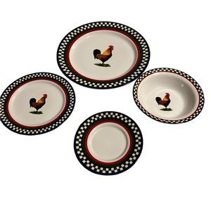 Ella's Rooster Bob Timberlake 4 4 pc Set w/dinner plate, bowl, dessert, saucer.